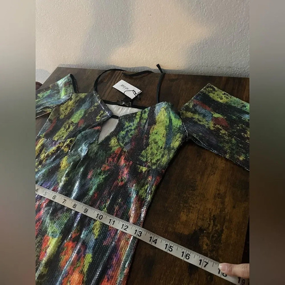 Nasty Gal Abstract Printed Sequin Halter Neck Dress - Picture 10 of 16